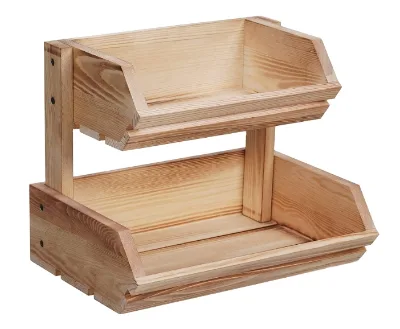 Wooden Fruit Basket 2 Layer Fruit and Vegetable Bread Storage Suitable for Kitchen Countertops Wooden Fruit Products Vegetable
