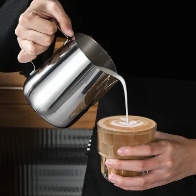 Milk Pitcher for Latte Art Milk Jug Creamer Steamer Jug Coffee Steaming Pitcher Cappuccino Barista Cup with Measurement Scale