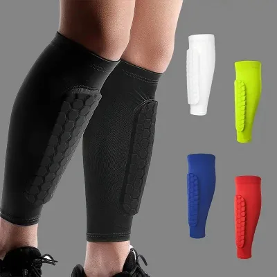 Soccer Protective Equipment Anti-Collision Elastic Polyester Leg Protectors Shin Guards Calf Socks Plastic