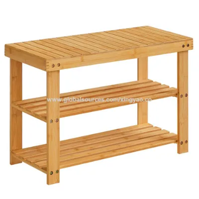 Wholesale solid 3-Tier Bamboo Shoe Storage Organizer Bench for House Entryway