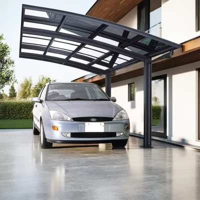 Modern Aluminium Carport PC Roof Sun Shade Pressure Treated Wood Poly Sail for Car Parking Outdoor Nature Style Garage Canopy