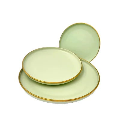 Wholesale Stoneware Natural Classic Customized Round Dinner Plate Gold Rim Series Round Plate Restaurant Tray Modern Dinnerware