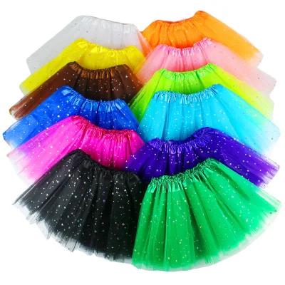 Hot Sale Halloween Costume Kids Tutu Dress Carnival Party Triple Layered Mesh Dresses Shinning Star Girls Tutu Skirt