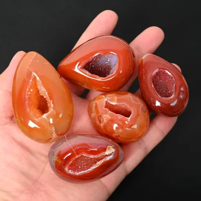 Factory Price Polished Crystal Red Agate Carnelian Geode Egg for Souvenir Gift