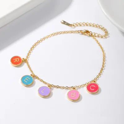 Stainless Steel Colored Enamel Custom Letter Coin Pendant Bracelet or Necklace