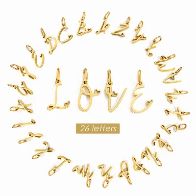 Letter Charms 10mm Heart Detail 18K Gold Plated Stainless Steel 26 Lowercase Alphabet Pendant DIY Jewelry Making Wholesale