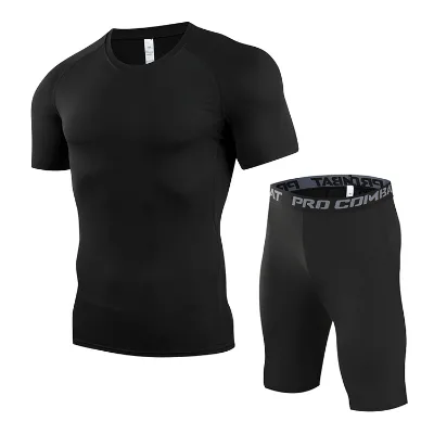 High Quality Sportswear Set Clothes Tops Short Sleeve T-shirt Gym Clothes Breathable Training Tight Compression Shirts