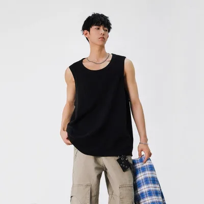 American Brand Men's Summer Sleeveless Vest Fashionable Old Head Shirt with Textured Sense Breathable and Loose Casual Fit