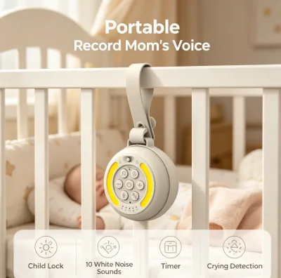 Portable Sleep Soother with Voice Recording and Cry Sensor 10 Soothing Sounds Portable Sound Machine for Nursery