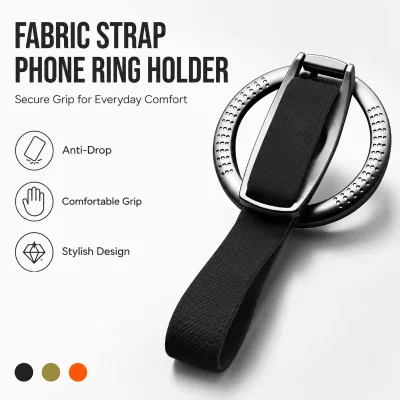 Portable Magnetic Phone Finger Grip Holder with Hollow Zinc Alloy Ring and Silicone Wrist Strap for Desk Mount Use