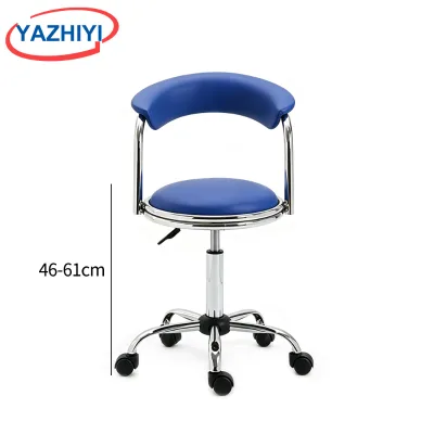 YAZHIYI Wheeled Blue Beauty Working Stool Short Rotatable Round Chair With Half Backrest For Medical Treatment Room