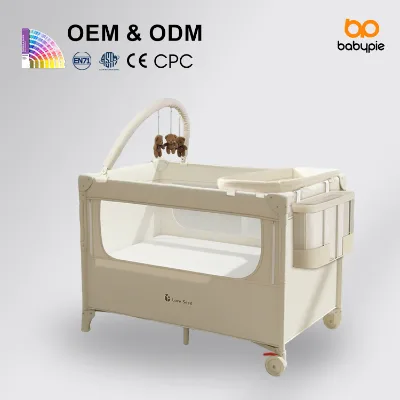 Kids' Cribs High Quality Modern One-Hand Folding Steel Baby Crib with Movable Bedside for Bedroom Hospital & Park