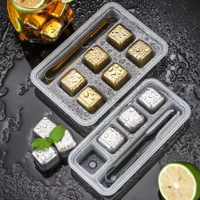 Premium Whiskey Rocks Gold Silver Square Round Chilling Ice Cube Stainless Cold Beer Classical Whiskey Stone for Bar Party