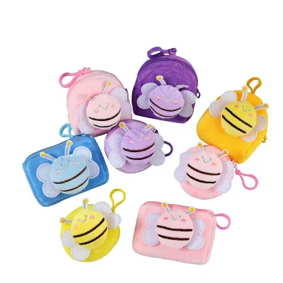 OEM Cute 3D Cartoon Plush Bee Coin Purse Mini Keychain Charm Adorable Animal-Shaped Portable Earphone Case