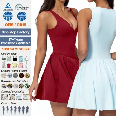 High Quality Womens V Neck Tennis Dress with Built in Shorts Athletic Workout Dress for Golf Tennis Fitness Yoga