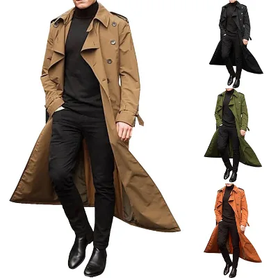 Wholesale Autumn Mens Long Windbreaker Jackets Stylish Double Breasted Long Trench Coat for Men