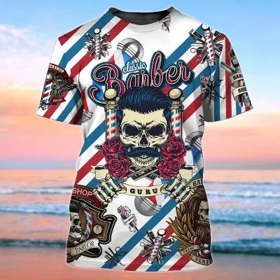 Hot Selling New Summer Casual Men T-shirt 3D Digital Printing Barber Print T-shirt Hair Cape