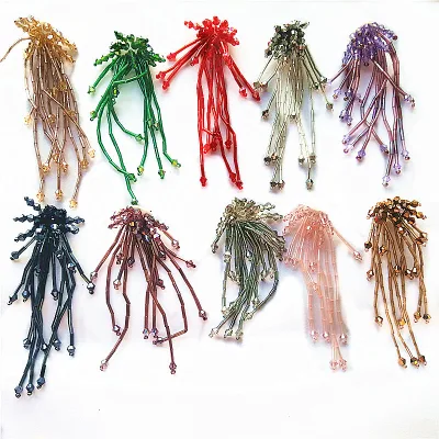 Handmade Gold Crystal Beaded Brooch Pendant Tube Tassel Fringe for Dress Clothing Accessory