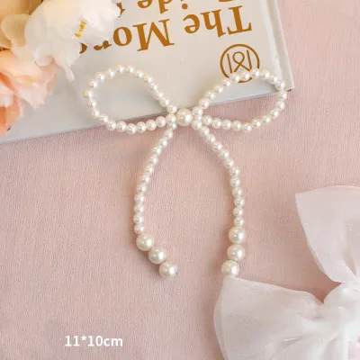 Plastic Pearl Bow Square Red White Pearl Chain Cake Dessert Table Decoration European Style Matte for Valentine's Day