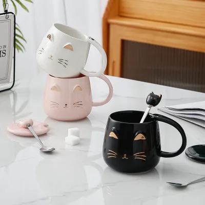 Creative Ceramic Tea Cup With Golden Cat for Restaurants & Hotels Cute 3D Cartoon Cat Coffee Mug for Back to School Gift