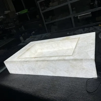 Translucent White Crystal Natural Stone Backlit Bathroom Vanity Washbasin for Hotel Renovation Project Wholesale Custom