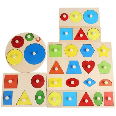 Wooden Montessori Geometric Shape Pegboard Puzzle & Inlay Board Educational Toy for Building and Playing-2-6 Years