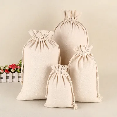 Custom Eco Friendly Promotional Gifts Canvas Drawstring Pouch White Cotton Drawstring Dust Bag
