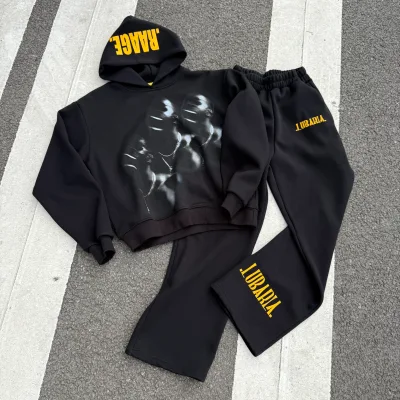Hot Selling Custom Silicone Printing and DTG Printing Composite Sara Fleece Men Plus Size Hoodie Sets