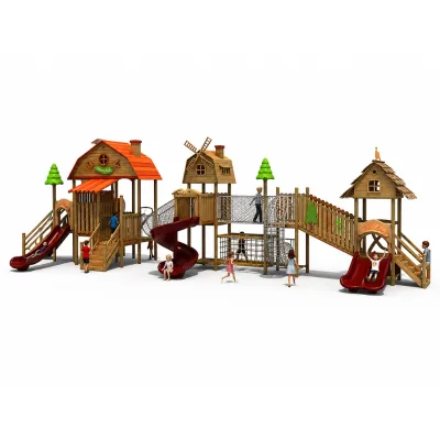 Outdoor Wooden Play Slide Set, Weatherproof Structure with Climbing Frame for Kindergarten & Community Park