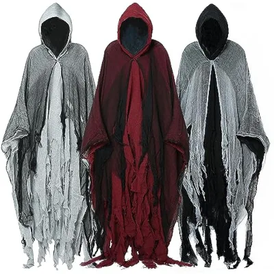 Halloween Cape Hooded Cosplay Costume Retro Medieval Horror Witch Zombie Skeleton Devil Costume