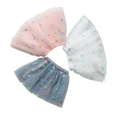 Customizable Summer Fashion Girl's White Layered Tutu Skirt Tulle Princess Printing Star Skirt for Girl