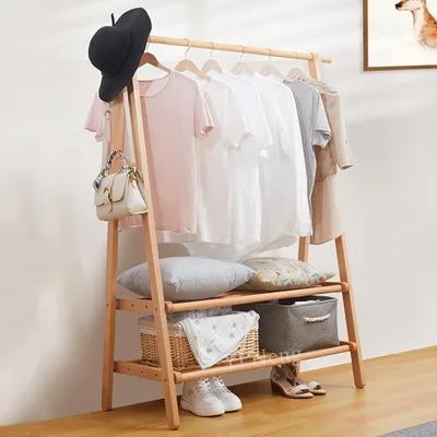 Custom Wooden Coat Rack Multifunctional Hanging Organizer 3 Layers Storage Shelves Bamboo Clothing Rack