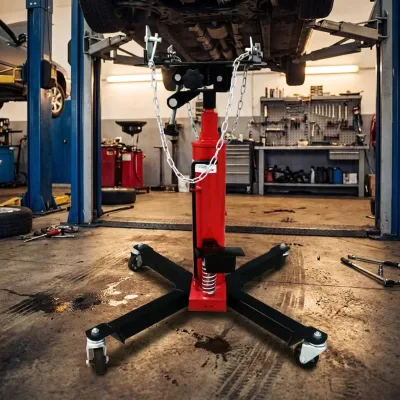 Heavy Duty Hydraulic Transmission Jack  2-Stage Telescopic Floor Jack with Adjustable Saddle, Swivel Casters for Garage AutoShop