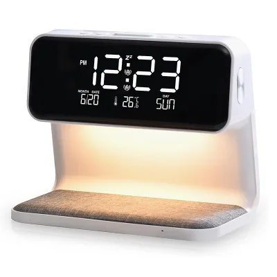 Cross-border Modern Minimalist ABS Bedside Lamp Mobile Phone 15W Wireless Fast Charging Alarm Clock Night Light Geometric Design