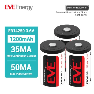 EVE ER14250 Cylindrica Batteries Hot Sales High Energy 3.6V 1200mAh 1/2AA No Rechargeable Primary Lithium Li-socl2 Battery