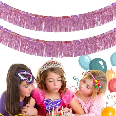 Laser Foil Fringe Garland Metallic Tinsel Fringe Banner Shiny Hanging Streamer for Birthday Wedding Party Wall Decorations