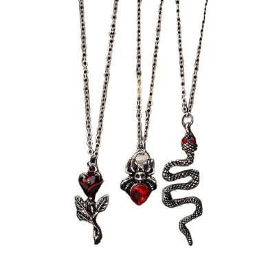 Cheap New Designs Widely Used Romantic Gothic Vintage Buddhism Imitation Pearl Link Chain Anniversary Black Metal Rose Necklace