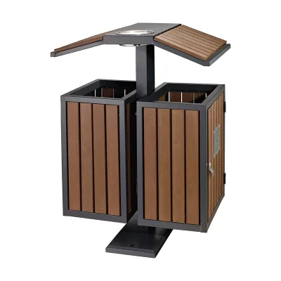 Trash Manufacturer Wooden Street Garden Park Standing Litter Bin Trash Can Waste Garbage Dustbin