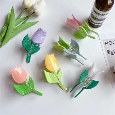 New Tulip Hair Claw Flower Grace Barrettes Headdress Vintage Ponytail Claw Clip Trendy Sweet Hair Clips for Girls Hair Jewelry