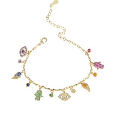 New Design Lucky Wing Hamsa Hand Cz Drop Charm Link Chain Bracelet for Women Fashion Jewelry