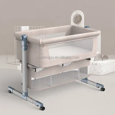 Vsuch Height Adjustable Baby Side Bed Sleeper Portable Co-Sleeper Bassinet With Wheels Mesh Breathable Newborn Bed for Infant