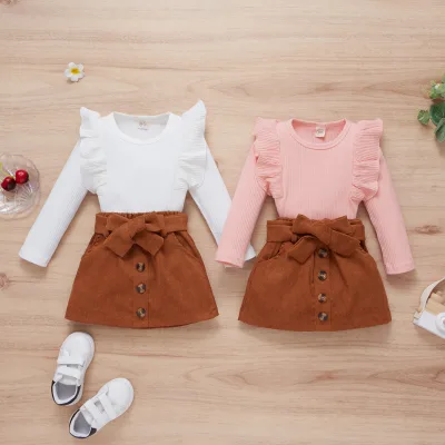 Autumn and Winter Girls Europe and the United States Long Sleeve Corduroy Skirt Two-piece Suit