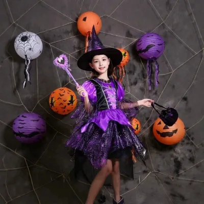 Halloween Witch Costume for Girls Children's Stage-Glowing Polyester Gown Cosplay Performance Outfit ODM