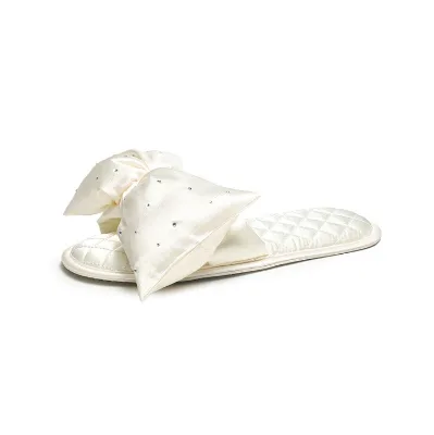 2024 Selling Low Heel Four Seasons Fluffy Bow Hot Diamond Solid Color Indoor Home slippers Wholesale