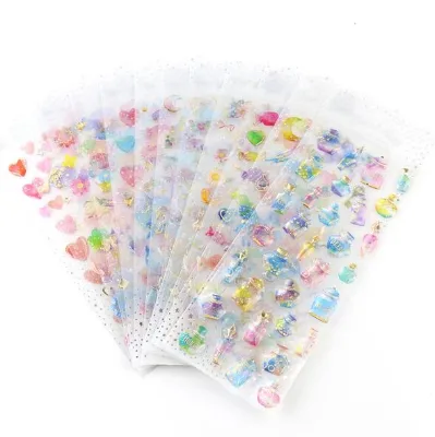 Gold Stamp Crystal Decoration Sticker 3D Cartoon Sticker Sheet for Kids Boys Girls Sea Swan Heart Star Flower Unicorn