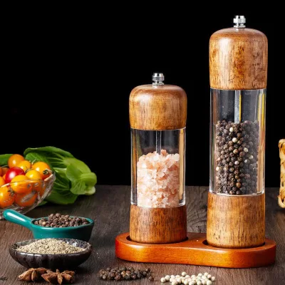 Transparent Acrylic Pepper Grinder Solid Wood Manual Pepper Grinder Black Pepper Sea Salt Grinder Seasoning Bottle
