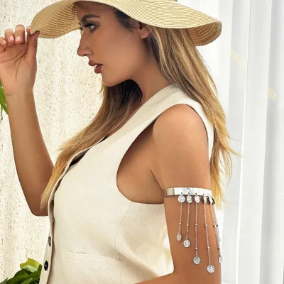 Boho Chain Tassels Arm Bracelet Upper Arm Cuff Band Open Upper Armband Armlet Adjustable Fashion Jewelry Accessories