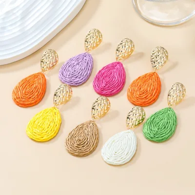 Wholesale Women Handmade Colorful Rattan Earrings Fashion Multi-layer Water Drop Earrings