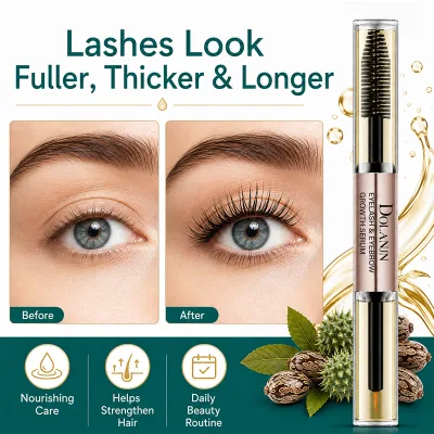 DOLANJN OEM 2 In1 Dual-Ended Eyelash Eyebrow Growth Serum Nourish Thicker Longer Castor Oil Double Effect Eyelashes Growth Serum