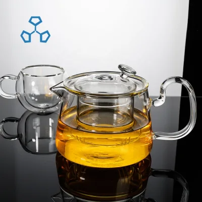 570ML Wholesale Clear Handmade Customized High Borosilicate Transparent Glass Teapot Kettle and Cup Set with Infuser